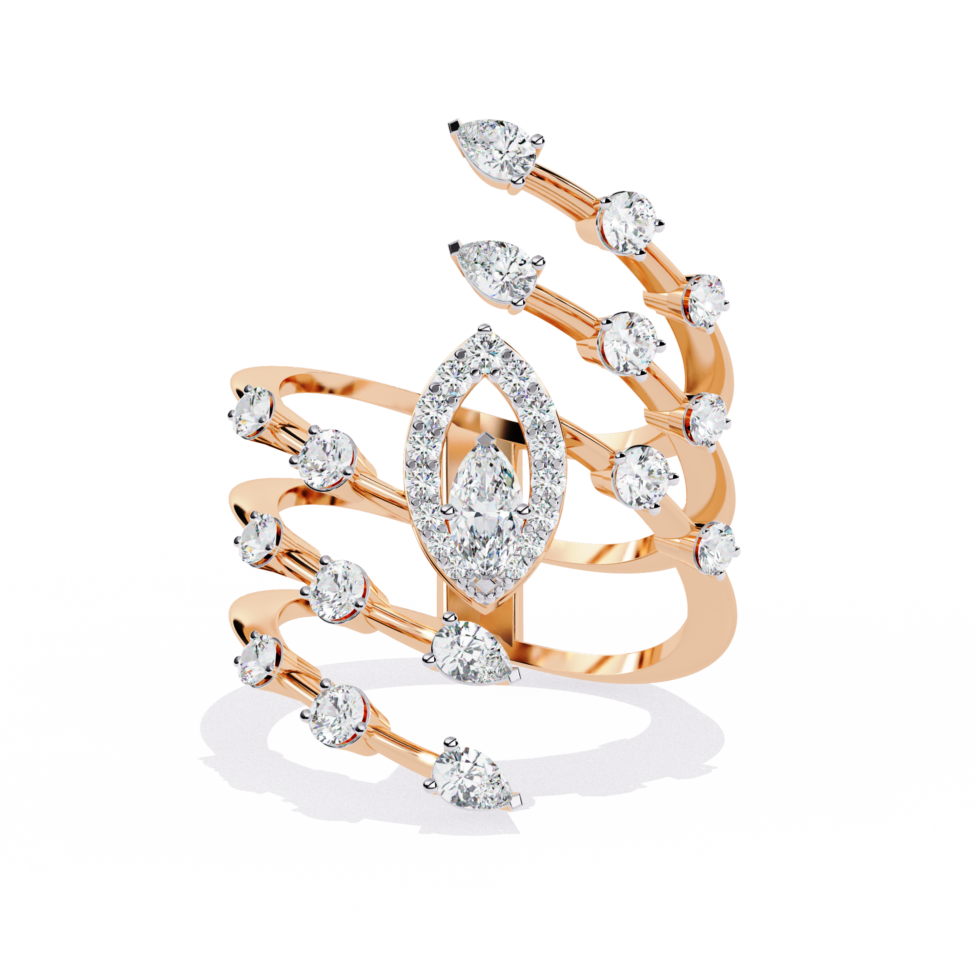 Solitairekart - 1.18 ct Lab Grown Diamond Cascade Ring in 14k Yellow Gold